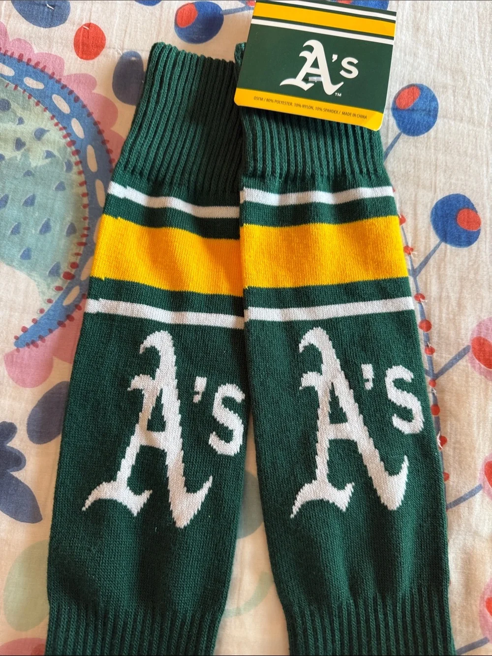 New Oakland A's Green & Yellow Athletic Stretch Crew Long Socks